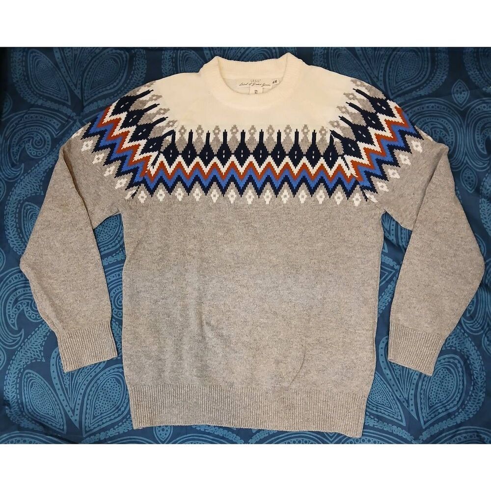 Mens l.o.g.g h&m mens small wool sweater fairisle alpine blue gray